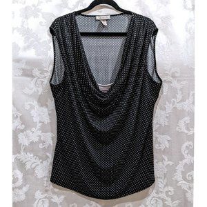 Polka Dot Cowl Neck Stretch Sleeveless Top 3X Black White Dots Modesty Panel